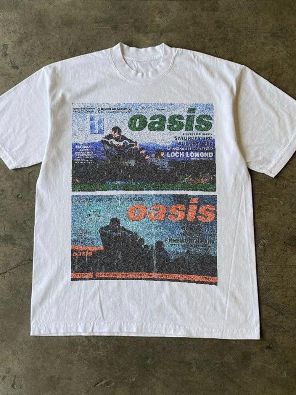 Gildan White Oasis Graphic Tee with Green and Orange Print